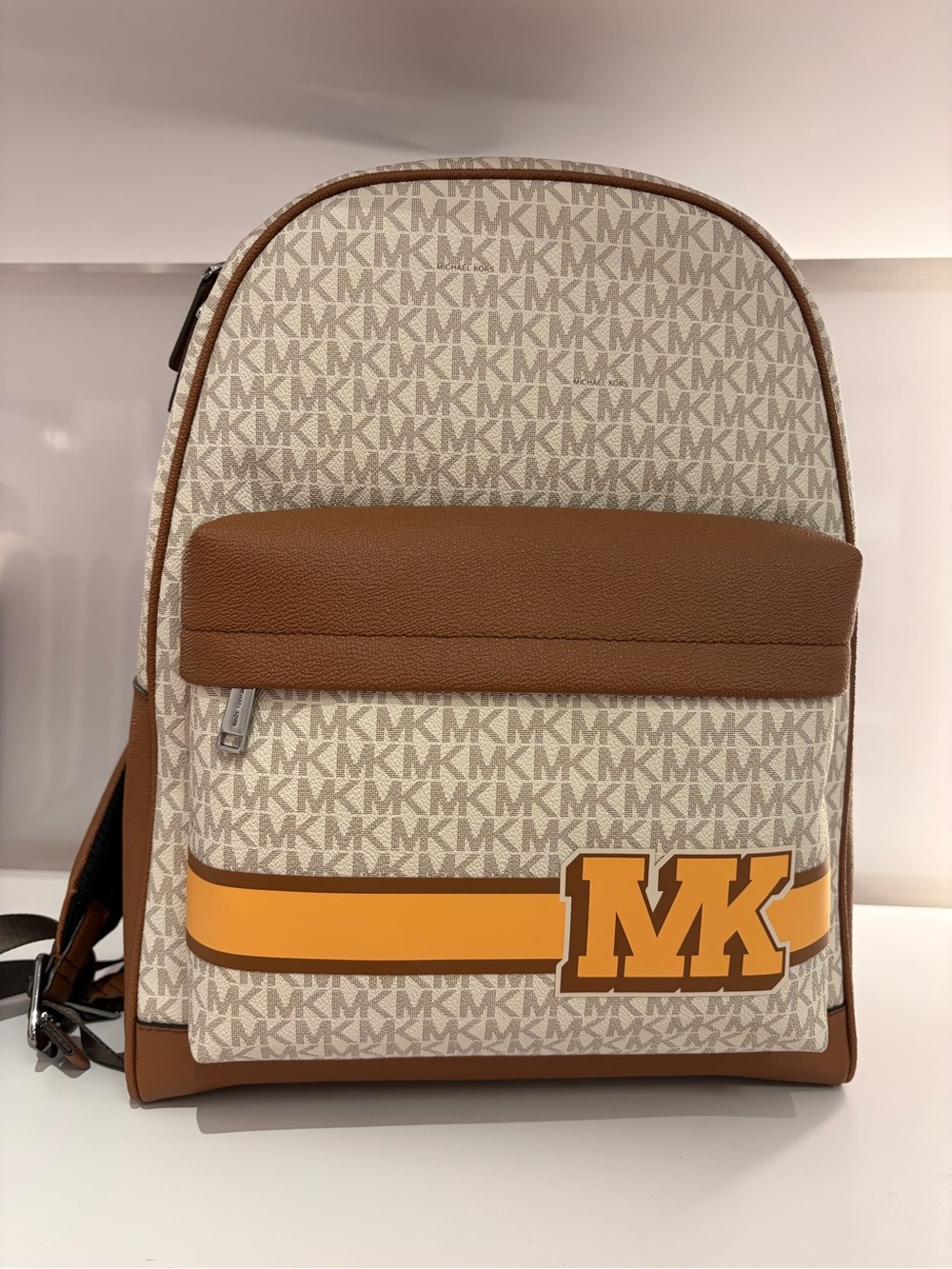 MICHAEL KORS TRAVEL MD White Logo Brown Copper Men Backpack MK New With Tag